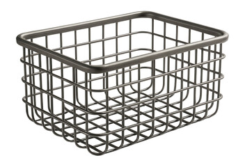 A metal wire storage basket with a rectangular shape, featuring a grid pattern and open design, suitable for organizing or decorative purposes in home or office settings.