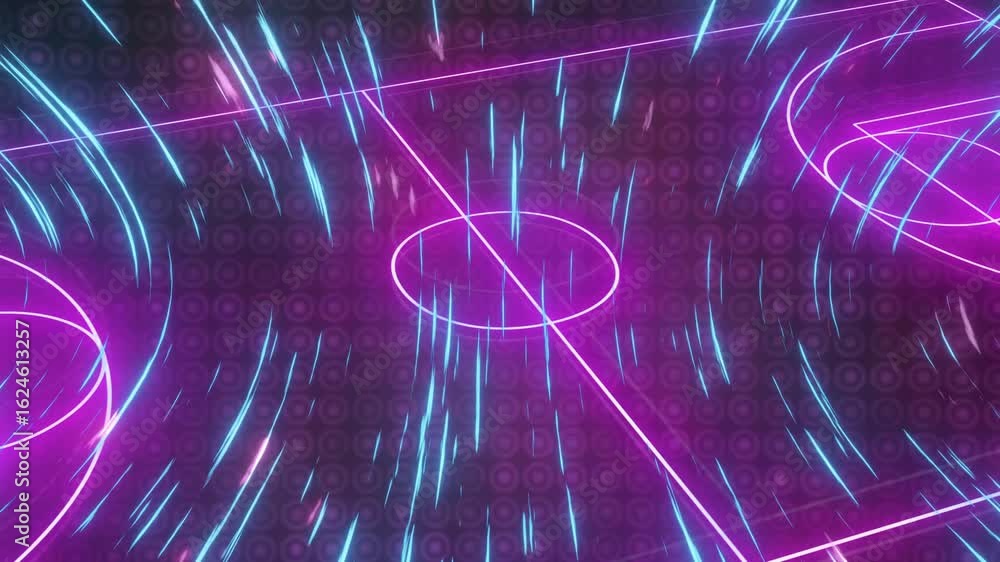 Poster cyan streaks pulsing initiating neon lines tracing soccer pitch outline camera orbiting for demo