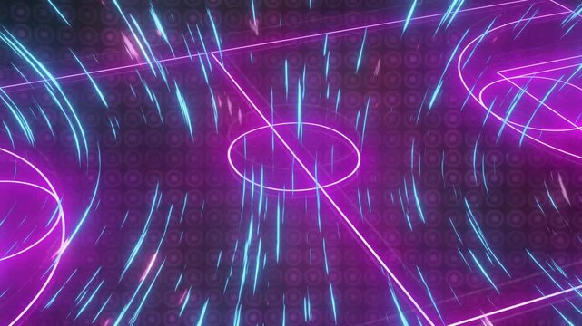 Cyan streaks pulsing initiating neon lines tracing soccer pitch outline camera orbiting for demo