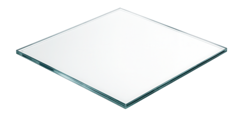 Clear square glass panel with a clean, smooth surface and slightly beveled edges, suitable for architectural, industrial, and design applications.