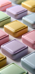 Colorful square containers arranged in pattern, showcasing soft curves and pastel shades. vibrant colors create cheerful and inviting atmosphere