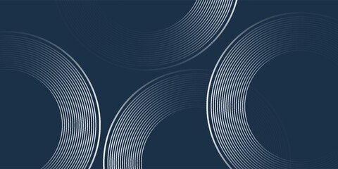 Elegant abstract golden geometric lines on a dark blue background. Shining golden circle line pattern. Modern design element. Luxurious style. Eps 10