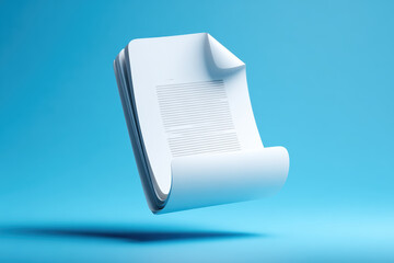 3D render of document icon with corner fold, showcasing clean and modern design against vibrant blue background