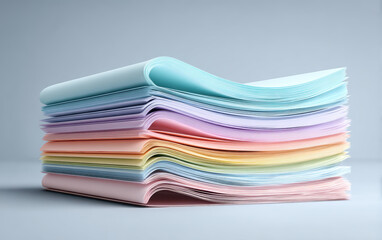 Colorful paper stack with soft curves, showcasing variety of pastel shades, perfect for creative projects and office use