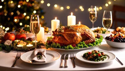 Sunday Roast Dinner with Christmas Atmosphere