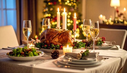 Sunday Roast Dinner with Christmas Atmosphere