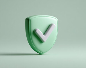 Green safety shield icon featuring prominent checkmark symbolizes security and trust. This modern design conveys sense of protection and assurance