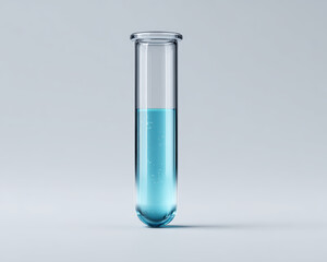 Clear test tube filled with vibrant blue liquid, showcasing bubbles and sleek design, perfect for scientific themes