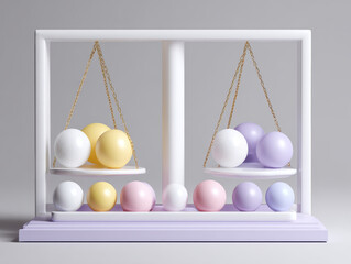 Balanced abstract sculpture pastel palette with colorful spheres creates harmonious visual expression