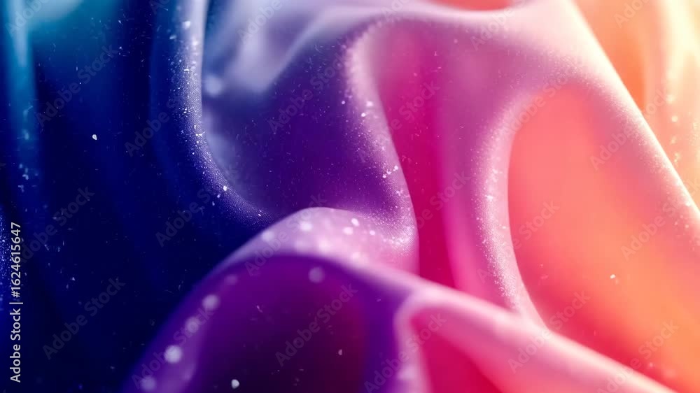 Poster abstract colorful flowing fabric waves with sparkling particles for creative background