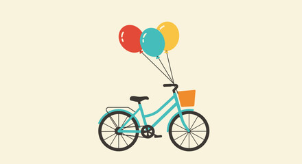 Cute Bicycle with Colorful Balloons in Flat Design

