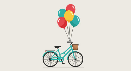 Cute Bicycle with Colorful Balloons in Flat Design

