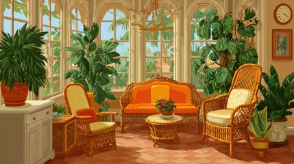 Sun-drenched, ornate conservatory