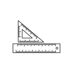 Simple black and white illustration showcasing a ruler and a set square, used for measuring.