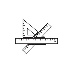 A simple black and white line icon of various measuring tools, including rulers and a set square, for geometry and drafting.