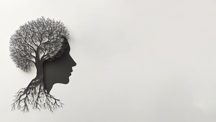 Growth Mindset Typography Merged with Tree Roots and Brain Neurons in Monoline Paper Cutout Style