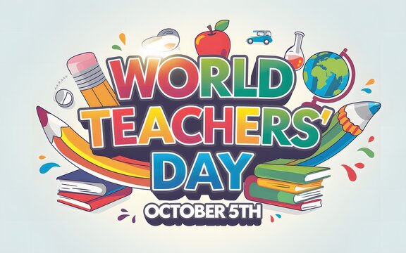 Colorful world teachers day celebration with school supplies and books