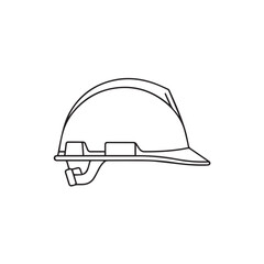 Fototapeta premium Simple line art icon of a protective hard hat, commonly used in construction and industrial safety.