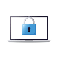 A laptop computer screen displaying a blue padlock, symbolizing security.
