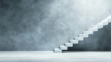 Minimal white staircase against clean concrete wall with soft lighting creating calm and modern atmosphere in empty space