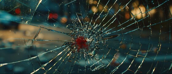 Shattered Computer Screen Close Up Showing Impact Damage and Cracks in Office Setting