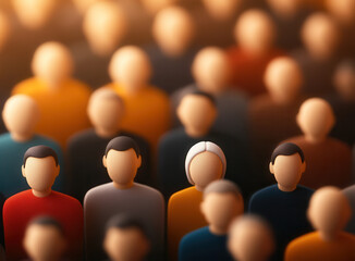 Minimal montage of diverse faceless people standing together in colorful clothing, symbolizing unity and community in warm atmosphere