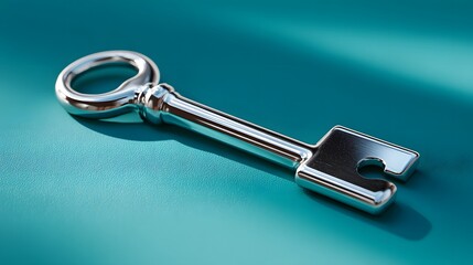 Close-Up of a Shiny Metallic Key on a Textured Background in a Minimalist Style