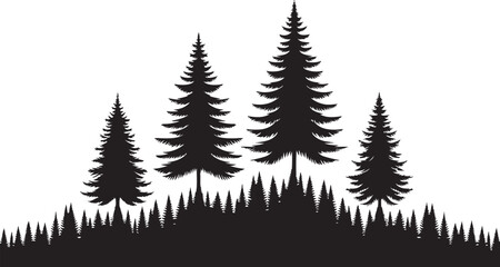 Obraz premium Seamless pattern of fir trees in a winter forest landscape with snow and pine trees