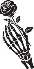 Skeleton Hand Holding a Rose Vector Illustration