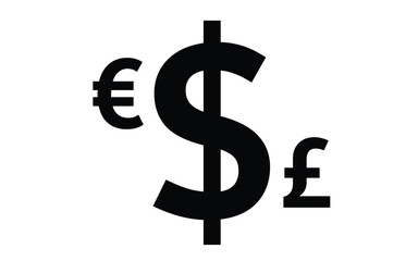 World currencies: Dollar, Euro, and Pound symbols