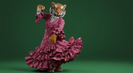 Tiger dancing in magenta dress