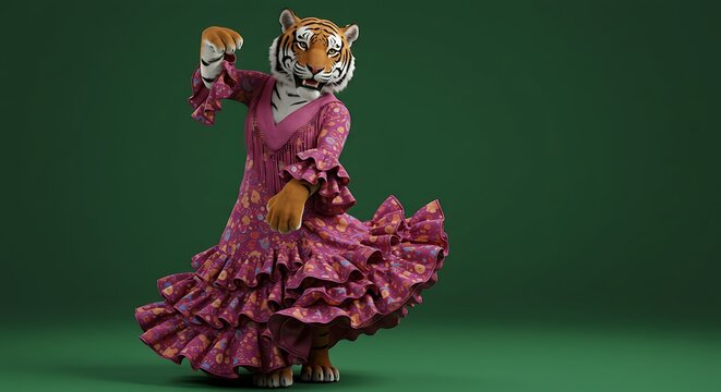 Tiger dancing in magenta dress