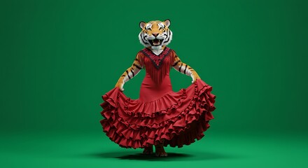 Tiger wearing flamenco dress