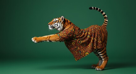 Tiger in shirt stretching isolated