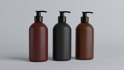 Three Pump Bottle Mockups in Various Colors for Cosmetic or Healthcare Products