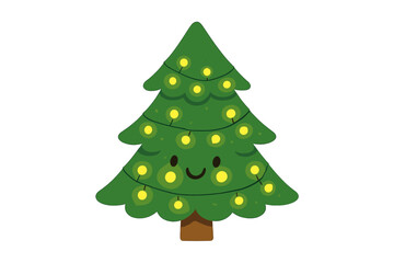 A humorous Christmas tree is encircled by a radiant garland, illustrated in vector form