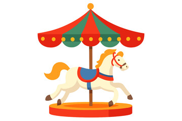 Obraz premium Hand drawn isolated vector illustration in flat design of a merry go round with horse, a festive fair attraction at a Christmas time amusement park