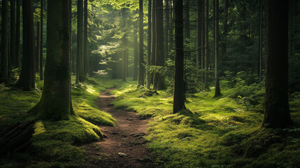 Plakat Green trees in the forest in summer