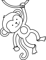 Vector illustration of a Monkey, Line Drawing, icon