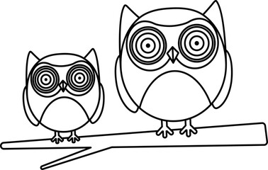Vector illustration of owls, Line Drawing, icon
