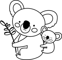 Vector illustration of a Koala, Line Drawing, icon