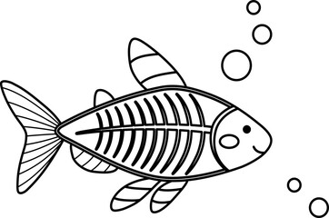 Vector illustration of an X-ray fish, Line Drawing, icon