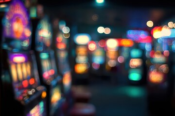 Blurred casino slot machines at night