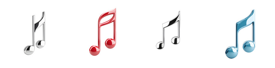 Shiny Metallic Musical Notes Set, Isolated on White