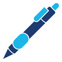 Fountain Pen Icon In Blue Monochrome Flat Design, Vector Illustration