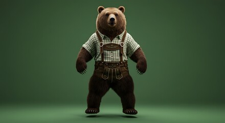 Bear wearing traditional lederhosen costume