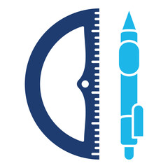 Protractor Icon In Blue Monochrome Flat Design, Vector Illustration