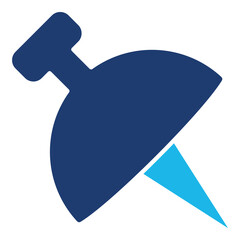 Push Pin Icon In Blue Monochrome Flat Design, Vector Illustration