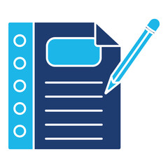 Writting Icon In Blue Monochrome Flat Design, Vector Illustration