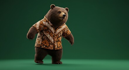 Bear wearing patterned shirt full shot